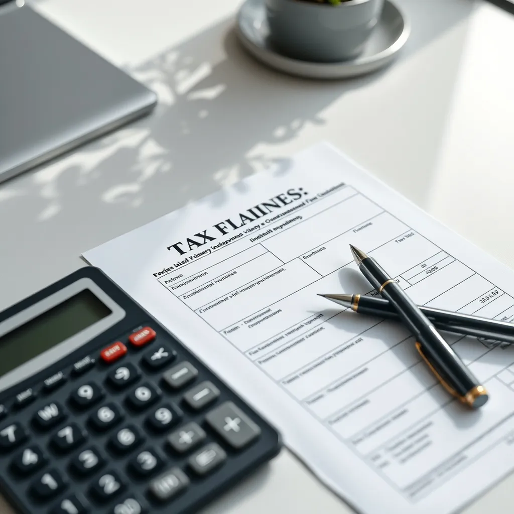 A minimalist office desk with a clean tax form, a profession