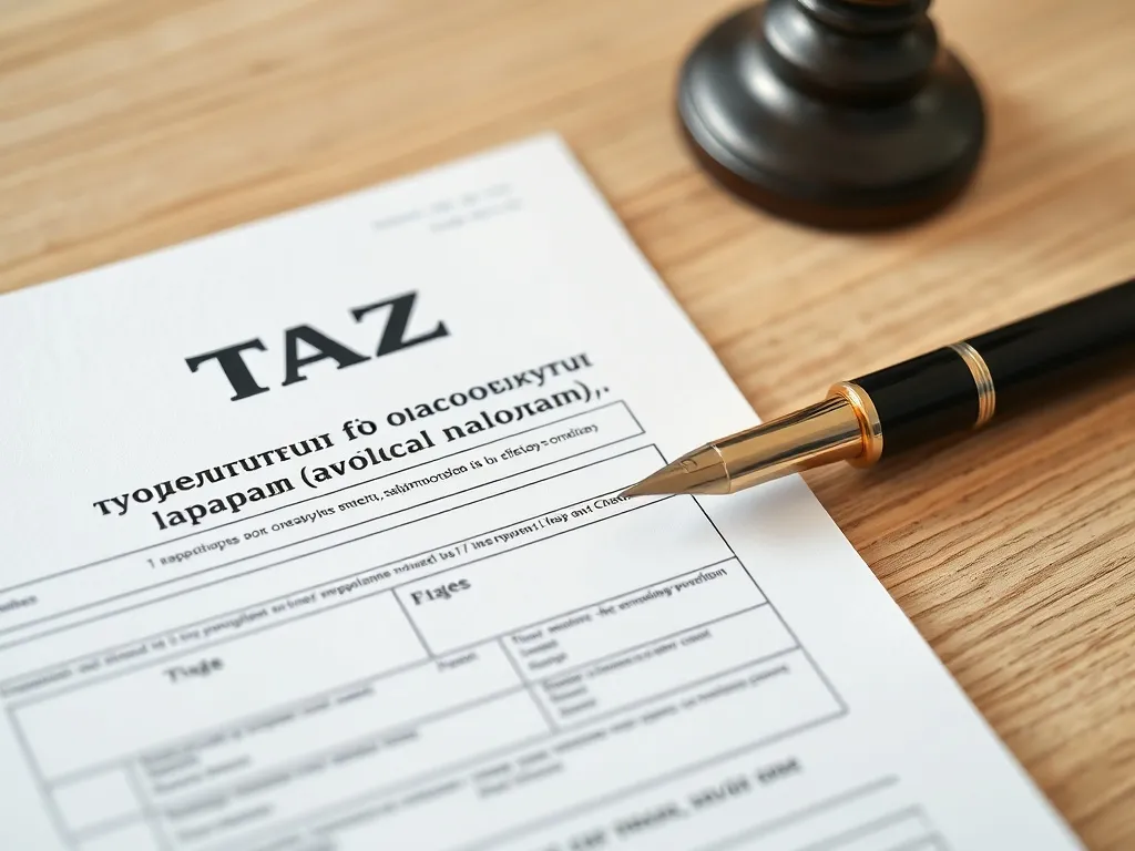 Professional close-up of tax forms and a fountain pen on a c